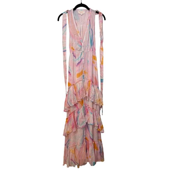 Rococo Sand Dresses & Skirts - Revolve Rococo Sand Pink Multi Color Marble Tiered Maxi Dress Size Small